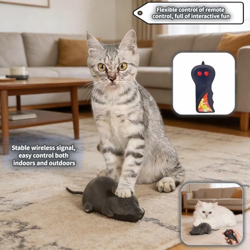 Remote Control Mouse Cat Toy, Realistic RC Interactive Pet Toy with Wireless Controller, Forward and Backward Movement, Gray Plush Electronic Mouse for Cats and Dogs, Funny Pet Teaser for Indoor Cats