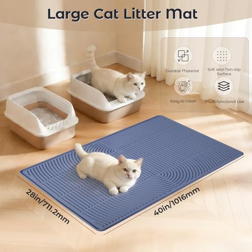 40" x 28" Cat Litter Mat Machine Washable, Non-Slip Waterproof Pad with Rounded Corners for Pet & Floor Safety, Large Silicone Litter Trapping Mat, Easy Shake or Wash to Clean