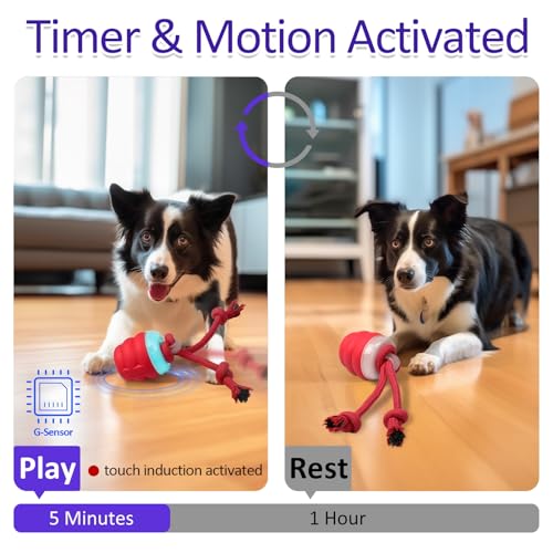 Giociv Interactive Dog Toys with Motion Activated, Squeaky Dog Toy Active Rolling Ball Wicked Ball for Daily Training - color: RED