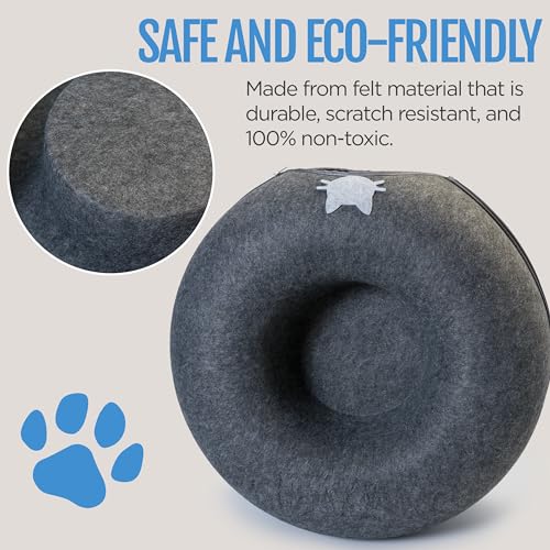 Meow Mansion Large Cat Cave Donut - Cat Tunnel; up to 30lbs - 3 Toy Balls & Hanging Ball Included - Scratch Resistant, Detachable and Cleanable Cat Donut Bed - color: Gray