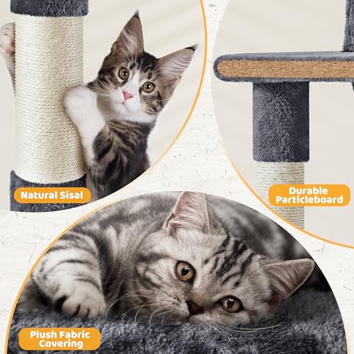 Yaheetech Cat Tree | 54-Inch Multi-Level Cat Tower | with 3 Scratching Posts, Plush Condo, Top Perch, Hammock & Climbing Ladder | Play House | for Indoor Cats | Dark Gray - color: Dark Gray