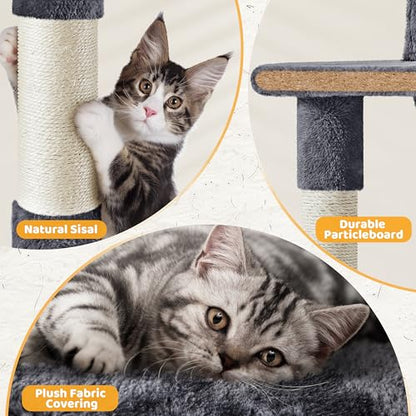 Yaheetech Cat Tree | 54-Inch Multi-Level Cat Tower | with 3 Scratching Posts, Plush Condo, Top Perch, Hammock & Climbing Ladder | Play House | for Indoor Cats | Dark Gray - color: Dark Gray