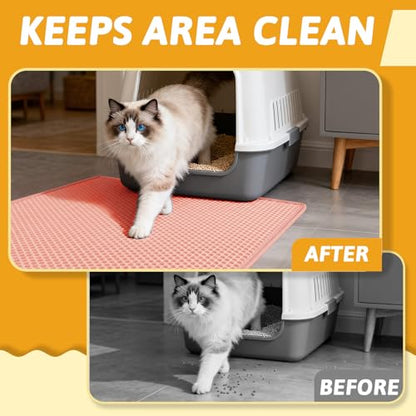 Pieviev Cat Litter Mat Double Layer Waterproof Urine Proof Trapping Mat 1 Pack (Red, 30x24 Inch (Pack of 1)) - color: Coral Red