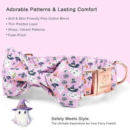 Halloween Dog Collar with Bow Tie - Cute Purple Wizard Ghost Dog Collars, Adjustable Metal Buckle Bowtie Collar for Small Medium Large Boy Girl Dogs XS - color: B-Wizard Ghost, size: XS