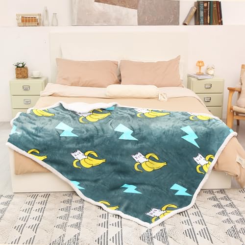 Catalonia Banana Cat Print Sherpa Fleece Throw Blanket, Soft Mink Plush Couch Blanket, Fuzzy Fluffy Comfy Warm Throws, Comfort Caring Gift, 50x60 inches - color: Banana Cat Grey, size: 50"x60"