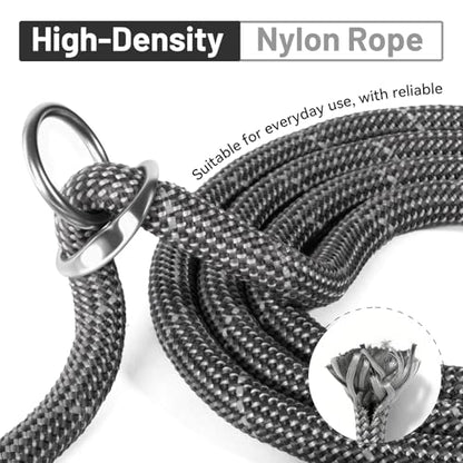 Hands-Free Dog Leash, 6.5ft Heavy Duty Reflective Nylon Leash with Dual Metal Hooks, Adjustable Crossbody & Waist Use for Walking, Jogging and Heel Training (Grey)
