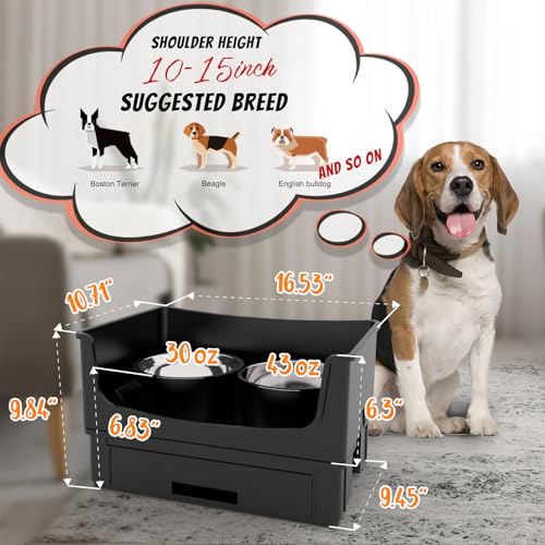 Mess Proof Raised Dog Bowls,Elevated Dog Bowl Stand Set 2 Stainless Steel Food Bowls,Splash Water Collection Non-Slip Medium Sized Feeding Table - color: Black, size: Medium