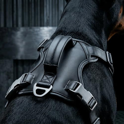 CANAGAN Premium Vegan Leather Dog Harness for Large Dogs – Adjustable, No-Pull, Escape-Proof, Dual Leash Rings & Top Handle, Zinc Alloy Buckles – Perfect for Urban & Outdoor Walks - size: L: Chest(22" - 32")