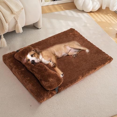 Orthopedic Dog Bed with Bolster Pillow, Soft Plush Pet Bed Mat Non-Slip Bottom, Washable Pet Bed Mattress for Crate Kennel Suitable for Pets Up to 10 lbs, Coffee 19.6x15.7x2 in - color: Coffee, size: 19.6x15.7x2 in