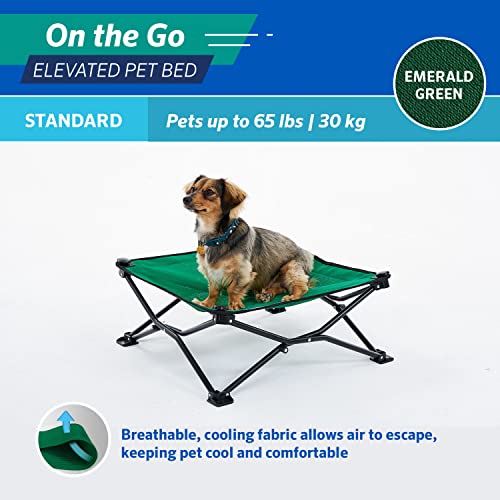 Coolaroo On-The-Go Elevated Dog Bed - Foldable Pop-Up Travel Dog Bed with Breathable, Moisture-Resistant Fabric, Carry Bag Included, Lightweight & Portable, Emerald Green, Standard - color: Emerald Green, style: Standard