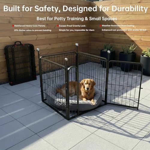 Puppy Playpen, IGOOUO 24'' Portable Dog Playpen with Easy-Carry Straps,4 Panels Dog Pen Play Pen for Small Dogs,Rustproof Pet Playpen for Camping RV Yard(with One Door) - size: 24'' High