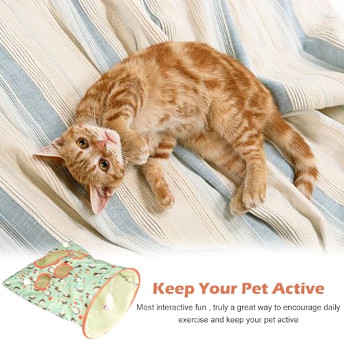 SYCOOVEN Cat Tunnel Bag for Indoor Cats, Pet Collapsible Tunnel Crinkle Sack Bag with 1 Little Mouse & Toy Ball, Crinkle Paper Interactive Cat Toys Hide and Seek(Green Pattern) - color: green pattern