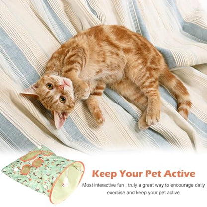 SYCOOVEN Cat Tunnel Bag for Indoor Cats, Pet Collapsible Tunnel Crinkle Sack Bag with 1 Little Mouse & Toy Ball, Crinkle Paper Interactive Cat Toys Hide and Seek(Green Pattern) - color: green pattern