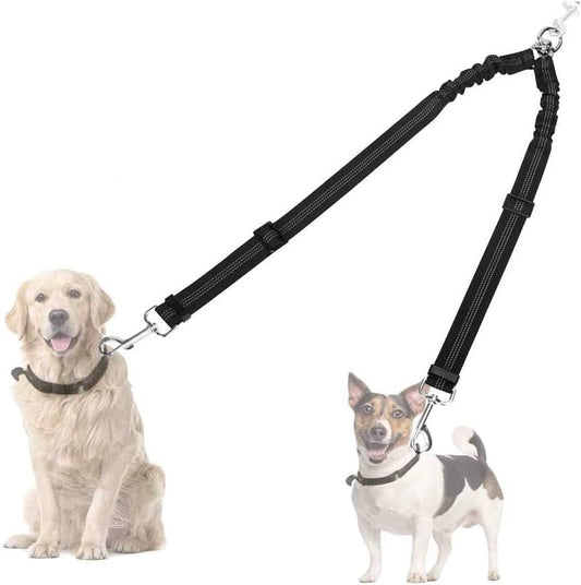 AUTOWT Double Dog Leash, No Tangle 360°Swivel Rotation Reflective Lead Attachment Adjustable Length Dual Two Dogs Lead Splitter, Comfortable Shock Absorbing Walking Training for 2 Dogs - color: Black-Adjustable, size: Medium - 20lbs Plus