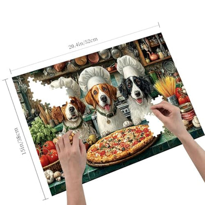 500 Pieces Jigsaw Puzzles for Adults, Dog Chefs Pizza Kitchen Art Puzzle, Stress Relief Concentration Training Brain Teaser Puzzle 20.4x15 Inch - color: Wooden Puzzle5, size: 500 Piece pcs