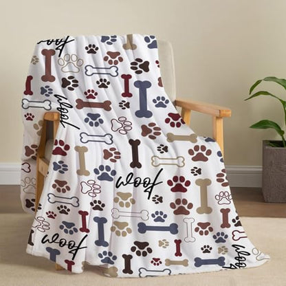 Tupmnbry Dog Throw Blanket Dog Paw Bones Print Blanket Super Soft Flannel Fleece Blanket Lightweight Fluffy Plush Bed Blankets for Bedding Sofa and Travel 50"X60" - color: Dog Paw Bones, size: 50"X60"