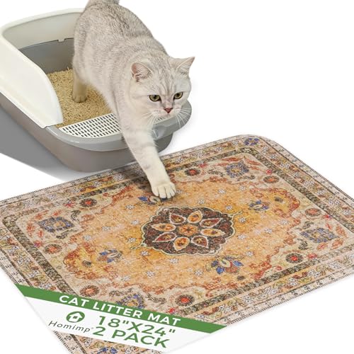 Cat Litter Mat, Litter Trapping Mat 2 Pack, Contains Mess from Box, Protects Floors,Urine Waterproof,Non-slip,Less Waste Cat Litter Box Mat,Soft on Kitty’s Paws,Washable,Absorbent,Khaki 18"X24" - color: Khaki, size: 18"x24"(Pack of 2)