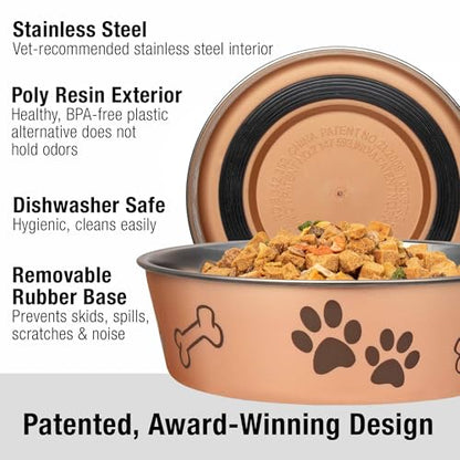 Loving Pets Bella Dog Bowls- Stainless Steel Dog & Cat Bowls - Spill Proof Dog Food Bowl, Cat Bowl, Puppy Essentials & Pet Supplies Great for Home & Travel (Medium 20-35 lbs, Champagne) - color: Champagne, size: Medium (20-35lbs)