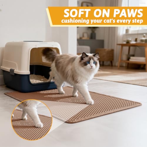 Pieviev Cat Litter Mat Double Layer Waterproof Urine Proof Trapping Mat 1 Pack (30''X24'', Brown) - color: Brown