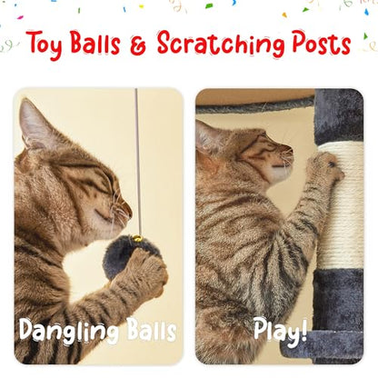 Cat Tree, Floor to Ceiling Cat Tower Adjustable Height [92.9-102.4in=235-258cm], 7 Tiers Cat Climbing Play House with Scratching Post, Cozy Condo&Hammocks for Indoor Cats, Smoky Grey - color: Smoky Grey