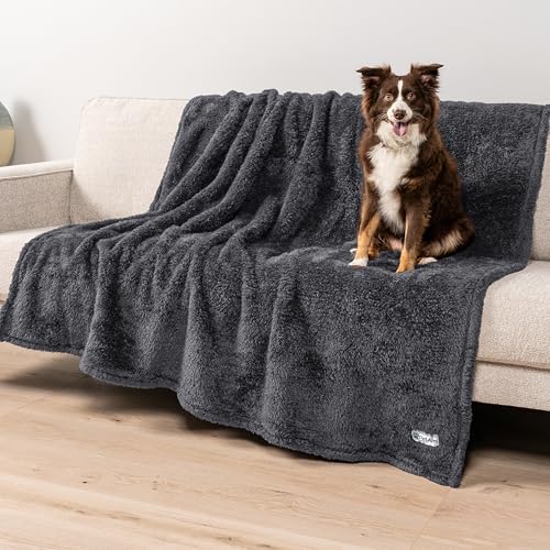 PetAmi Fluffy Waterproof Dog Blanket for Bed Large Dogs, Soft Warm Pet Sherpa Throw Pee Proof Couch Cover, Reversible Cat Blanket Sofa Crate Kennel Protector, Washable Mat (Grey, 60x80) - color: Grey, size: X-Large (60x80)