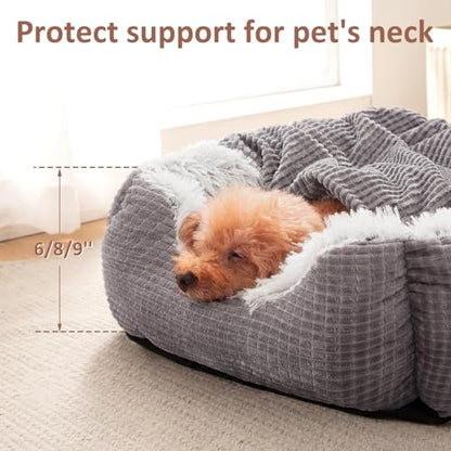 MIXJOY Dog Beds for Large Medium Small Dogs, Rectangle Cave Hooded Blanket Puppy Bed, Luxury Orthopedic Cat Beds for Indoor Cats, Warmth and Machine Washable (35 inches, Grey) - size: 35.0"L x 25.0"W x 9.0"Th