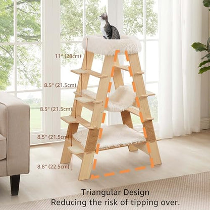 unipaws Pyramid Cat Tree, 5-Level Wooden Cat Ladder, Sturdy Tall Cat Climbing Tower with Cozy Hammock for Kittens and Indoor Cats - size: 5-Level Cat Ladder