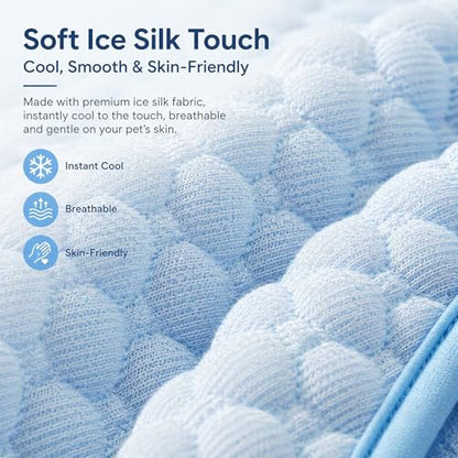 Pet Cooling Mat for Dogs & Cats – Ice-Silk Breathable Washable Foldable Cooling Blanket, Durable Portable Non-Slip Dog Bed for Crate, Kennel, Car & Outdoor Use, Blue 19.7 x 15.7in Small - size: Small