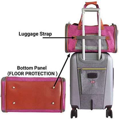 Mr. Peanut's Airline Approved Soft Sided Pet Carrier, Low Profile Gold Series Tote, Premium Brand Self Locking Zippers, Under Seat Compatibility, Plush Faux Fleece Bedding with a Sturdy Plywood Base - color: Rosa Red