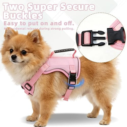 AIITLE Small Dog Harness No Pull, Reflective Adjustable Vest with Handle, No Choke Design, Dual Metal Leash Clips for Walking Training Running Camping, Small Medium Breeds - Pink XS - color: Pink, size: XS