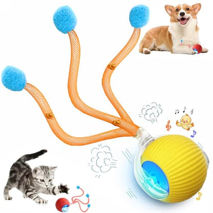 Speed 2.0 Tail Interactive Cat Toys for Indoor Cats, Chirping & Motion Activate Cat Toy, Smart Kitten Rolling Ball Moving Ball Toys, Rechargeable Dog Cat Bal l for Enrichment Exercise (New Yellow) - color: New Yellow