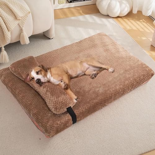 Plush Dog Bed for Medium Large Dogs, Memory Foam Dog Bed Mattress with Washable Cover, Non-Slip Pet Bed Mat Suitable for Pets Up to 30 lbs, Brown 29.5x19.6x2 in - color: Brown, size: 29.5x19.6x2 in