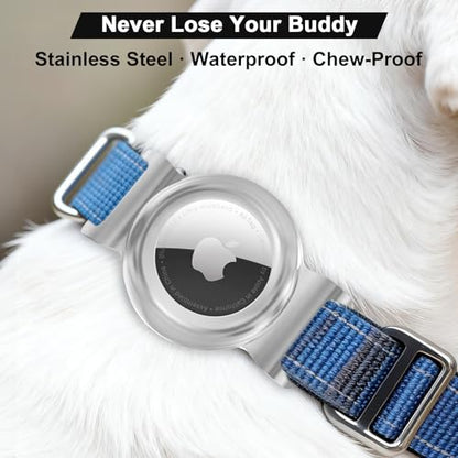 SANKALA Airtag Dog Collar Holder, Chew-Proof Stainless Steel & Waterproof Airtag Holder, Slide-On Opening Design, Fits Snap Closure Collars, Full Coverage Protective Case (Medium, 1 Pack) - size: Medium