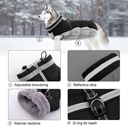 Lelepet Dog Coat Warm Dog Winter Coat Waterproof Dogs Jacket with Harness Built in Reflective Pet Fleece Vest Zip-Up Cold Weather Coats for Small Dogs Turtleneck & Windproof Coats Chihuahua Black XS - color: Black, size: X-Small