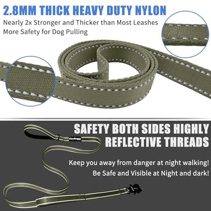 Strong Heavy Duty Dog Leash - 5ft Reflective Nylon Training Leash with Soft Padded Double Handle & Auto Lock Frog Clip - Safety Traffic Control for Large Medium Small Dogs No Pull Walk Army Green,4ft - color: Army Green, size: 4FT x 1" x 2.8MM