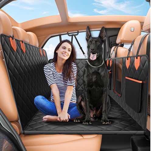 IJVAE Dog Seat Cover for Back Seat, Hard Bottom Back Seat Extender Holds 500 lbs, Waterproof & Nonslip Car Hammock for Large Pets, Comfortable Travel Seat Protector for SUV and Sedan - color: Black, size: For Car/SUV/Small Truck