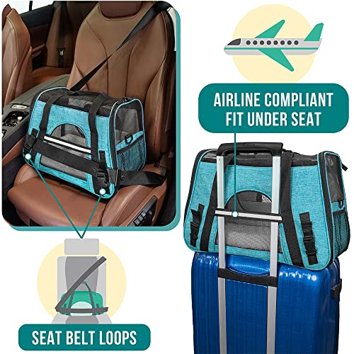 PetAmi Airline Approved Pet Carrier for Cats & Small Dogs, Soft Sided TSA Travel Carrier Bag Sherpa Bed, Breathable Mesh Ventilation, Collapsible Bowl, Fit Under Seat, Up to 18 lbs, Small Heather Blue - color: Heather Blue, size: Small - 17"L x 10.2"W x 1