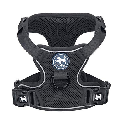 PoyPet Reflective Soft Breathable Mesh Dog Harness No Choke Double Padded Vest Adjustable(Black, XS) - color: Black, size: XS