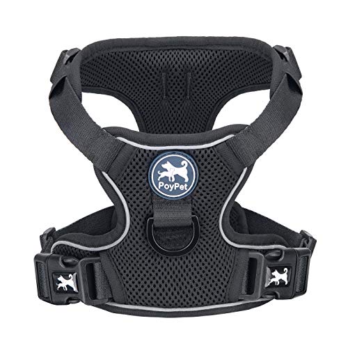 PoyPet Reflective Soft Breathable Mesh Dog Harness No Choke Double Padded Vest Adjustable(Black, XS) - color: Black, size: XS