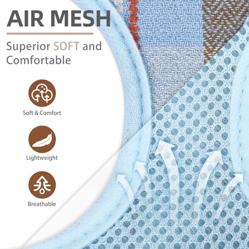 PUPTECK Soft Mesh Dog Harness and Leash Set Pet Puppy Cat Comfort Padded Vest No Pull Harnesses, Blue&Brown, XS - color: Blue&Brown, size: XS (NECK: 10", CHEST: 10"-14")