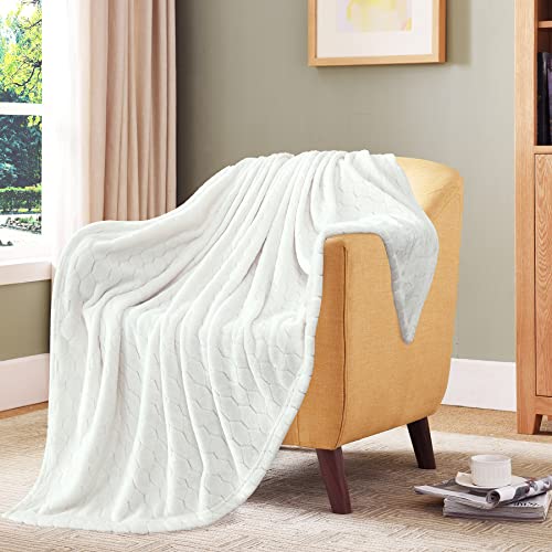 TOONOW Fleece Blanket Textured Fuzzy Plush Throw Blanket Twin Size 60" x 80", Super Soft Fluffy Bed Blanket Geometric Pattern Comfy Microfiber Flannel Blankets for Couch, Bed, Sofa, Cream White - color: Cream White, size: Twin- 60" x 80"