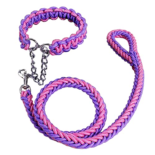 Love Dream Dog Collar and Leash Set, Heavy Duty Nylon Braided Rope Strong 4 FT Dog Leash and Martingale Training Collar for Small Medium Large Dogs Training and Walking (Purple & Pink) - color: Purple & Pink, size: Medium (Thick 1.5cm)