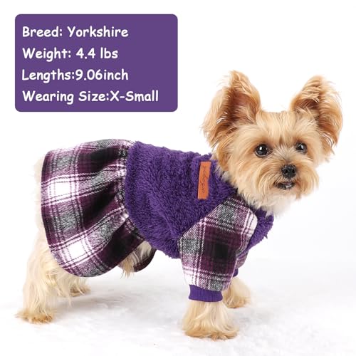 Dog Clothes for Small Dogs Girl Boy Dog Sweater Dress, Puppy Sweater Pet Clothes Shih Tzu Wedding Birthday Pink Plaid Dresses Holiday Festival Outfits (Purple, X-Small) - color: Purple, size: X-Small (Chest 13in )