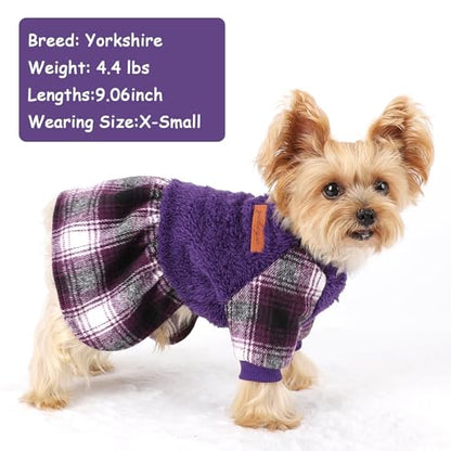 Dog Clothes for Small Dogs Girl Boy Dog Sweater Dress, Puppy Sweater Pet Clothes Shih Tzu Wedding Birthday Pink Plaid Dresses Holiday Festival Outfits (Purple, X-Small) - color: Purple, size: X-Small (Chest 13in )