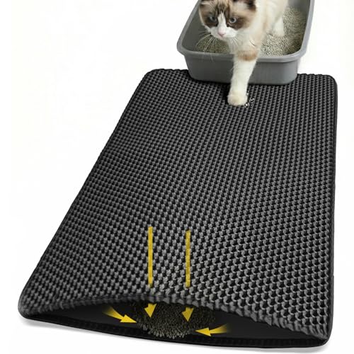Cat Litter Mat 24x35 Inches, Honeycomb Double Layer Litter Trapping Mat, Waterproof Leakproof Urine Proof Cat Litter Box Mat for Cat Litter Box Area, Floor, Kitty Litter Rug - color: Black, size: 24x35 Inch