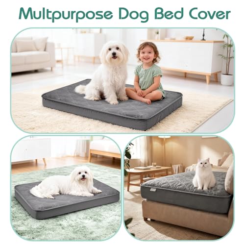 Waterproof Dog Bed Cover Replacement Washable, Ultra Soft & Noiseless Quilted Fitted Sheet with Elastic Band, Easy to Clean Dog Bed Sheets Pet Bed Liner for Dog/Cat - 36x27 Inch, Grey, Cover Only - size: 27"x36"