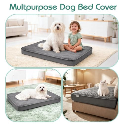 Waterproof Dog Bed Cover Replacement Washable, Ultra Soft & Noiseless Quilted Fitted Sheet with Elastic Band, Easy to Clean Dog Bed Sheets Pet Bed Liner for Dog/Cat - 36x27 Inch, Grey, Cover Only - size: 27"x36"