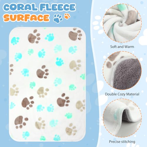 Tegeme 6 Pcs Waterproof Dog Blanket 24 x 16 Inch Paw Print Pet Blanket for Dogs Cats Puppy Washable Soft Fluffy Fleece Rug Flannel Throw Warm Sleep Mat for Kitten Doggy - size: 24 x 16 Inch