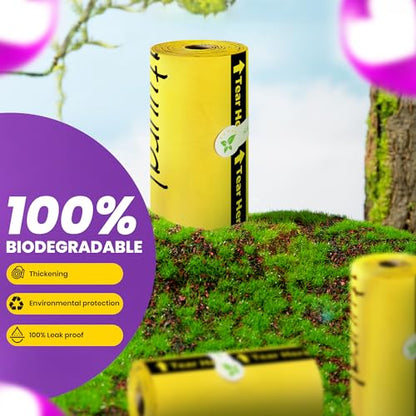 Dog Poop Bags-150 Counts with Holder (10 Rolls), Biodegradable Poop Bags, Eco-friendly and Easy to Open, Thick Dog Waste Bags (Yellow) - color: Yellow, size: 1 Count (Pack of 150)