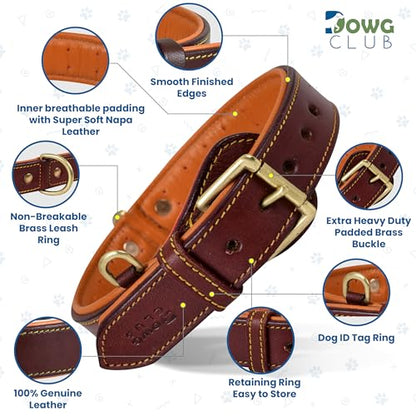 Genuine Leather Dog Collar – Full Grain, Breathable Inner Padding, Padded Buckle – Heavy Duty, Adjustable for Small, Medium, Large & XL Breeds (Dark Brown, M (Fit Neck Size 14.5"-18.5")) - color: Dark Brown, size: M (Fit Neck Size 14.5"-18.5")